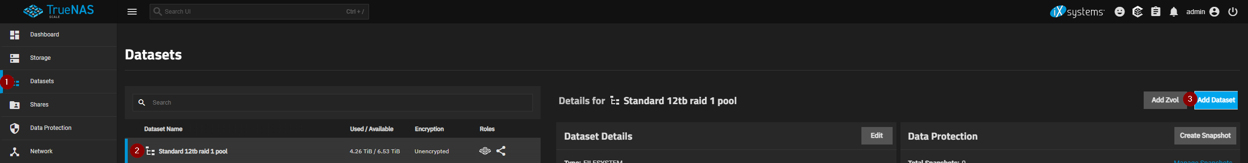 create dataset in TrueNAS 